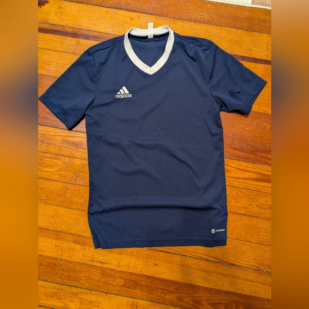 Adidas Dark Blue and White V-Neck Jersey